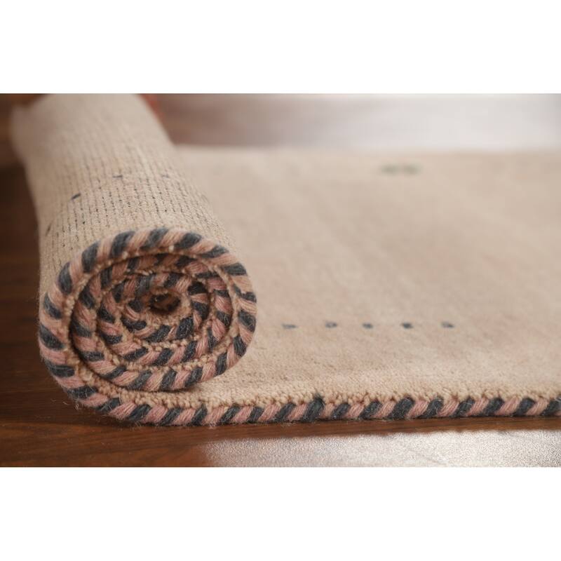 Hand Knotted Oriental 100% Wool Carpet Tribal Animal Pictorial Peach Gabbeh Runner Rug - 4' 9'' X 2' 3''