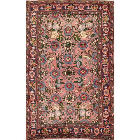 Floral Pink Zanjan Persian Wool Area Rug Hand-knotted Foyer Carpet - 3'4" x 5'8"