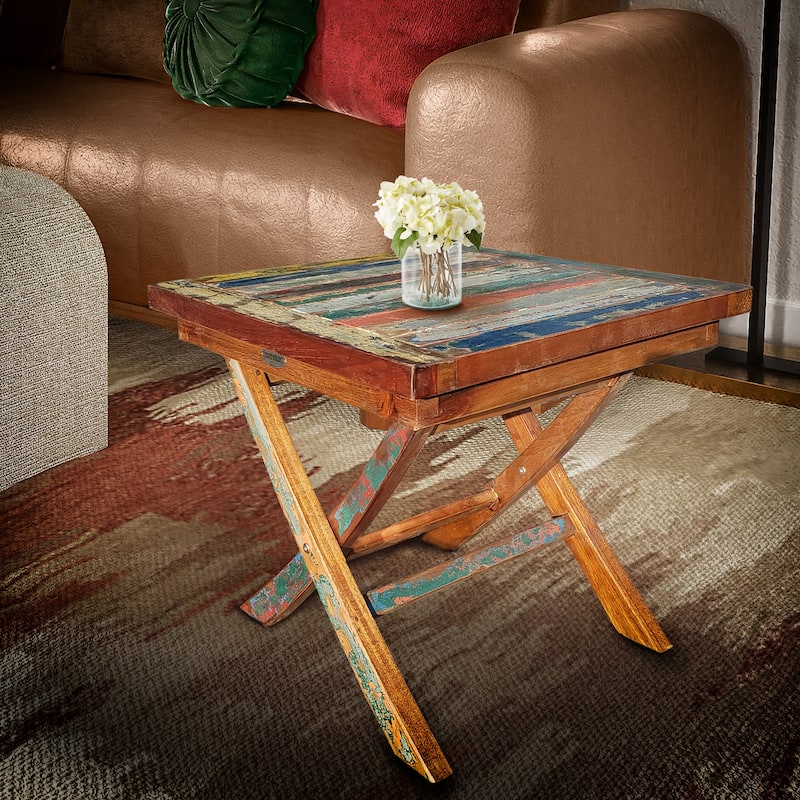 Marina Del Rey Recycled Teak Wood Boat Folding Side Table