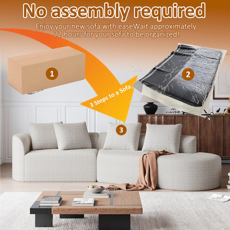 Modern Chenille Upholstered Sectional Sofa Free Combination 4 Seater Extra Deep & Wide Curved Cloud Couch with Throw Pillows