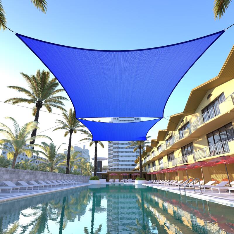 ColourTreeUSA Rectangle Sun Shade Sail HDPE Mesh Fabric Screen Canopy UV Block 190 GSM - 8' x 16' - Blue
