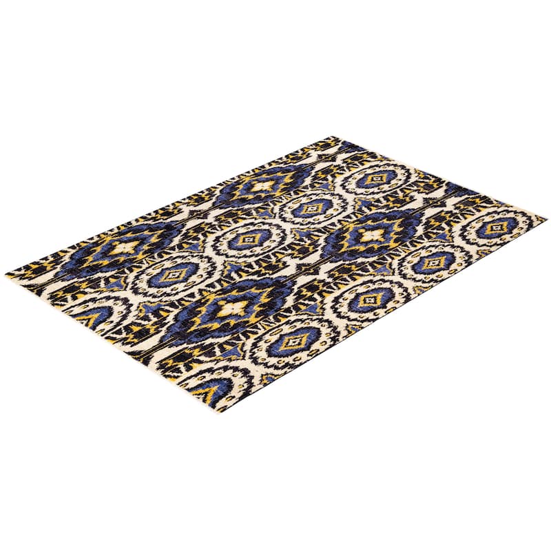 Overton Hand Knotted Wool Vintage Inspired Modern Contemporary Modern Black Area Rug - 6' 1" x 9' 2"