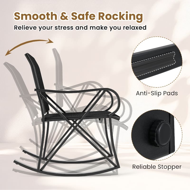 Gymax 3 Piece Patio Rocking Set 2 Rocking Chairs w/ Tempered Glass