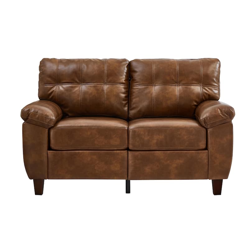 Modern Deep Seat Upholstered Lounge Couch PU Leather Loveseat Sofa with Storage, Wide Cushioned Armrests and Tufted Backrest