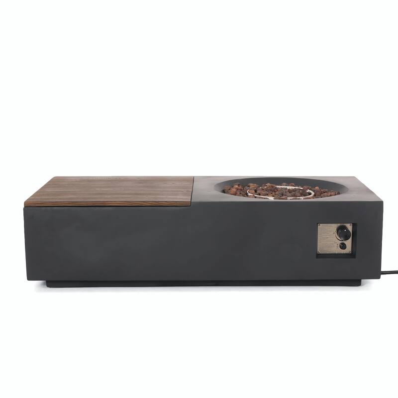 50,000 BTU Outdoor Lightweight Concrete Rectangular Fire Pit Table with Storage
