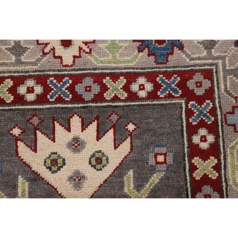 Gray Geometric Kazak Oriental Area Rug Handmade Wool Carpet - 5'0" x 6'8"