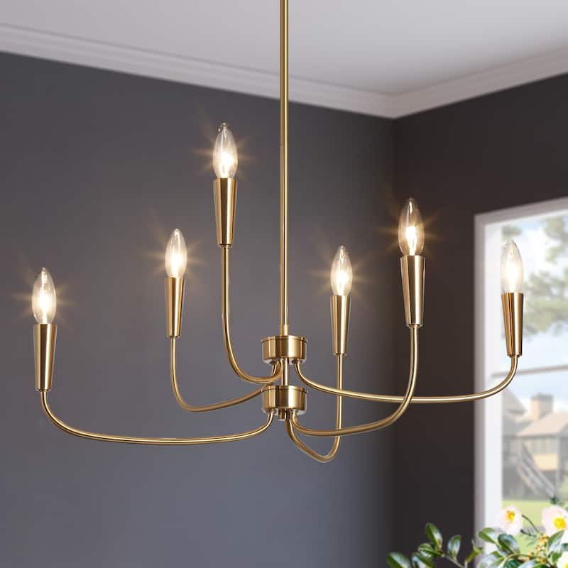 Uta Modern Gold 6-Light Chandelier Farmhouse Pendant Lights for Dining Room - L26.8" x W17.3" x H11.8"