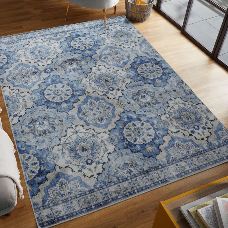 Jean Pierre New York Merdia Printed Washable Chenille Rugs - 8x11 - Blue Multi