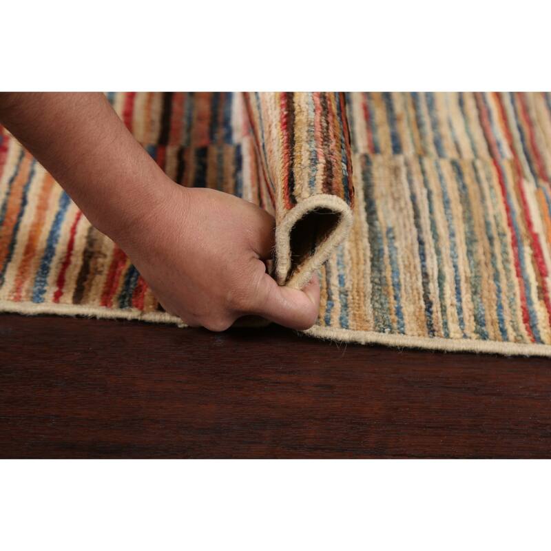 Striped Gabbeh Kashkoli Contemporary Area Rug Hand-knotted Wool Carpet - 2'8" x 3'11"