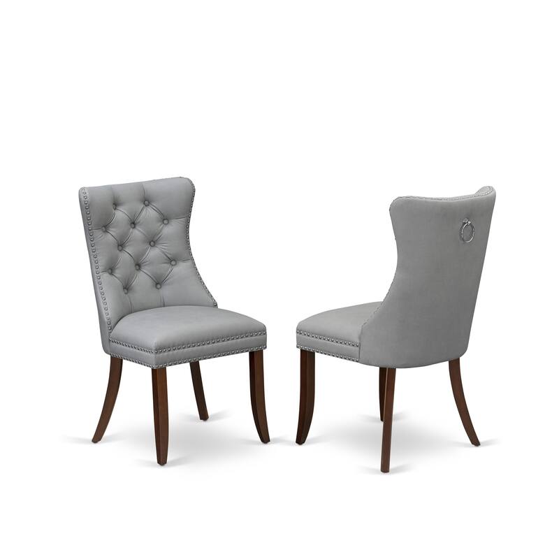 East West Furniture Kitchen Table Set Contains a Square Dining Table and Upholstered Chairs, Mahogany (Pieces Options)