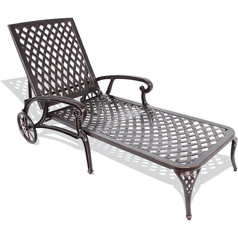Aluminum Outdoor waterproof Chaise Lounge Chair With Wheels Adjustable Reclining