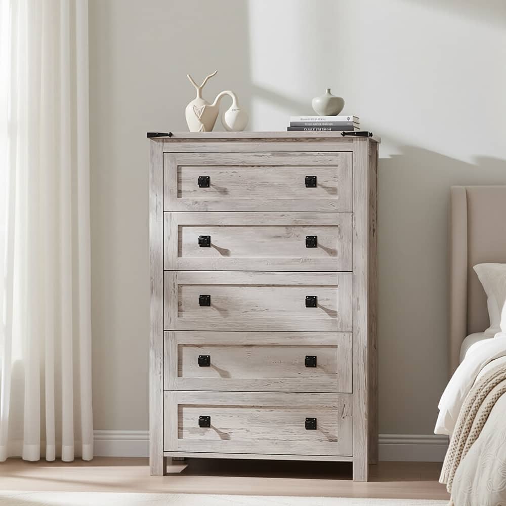 48" Tall Farmhouse 5 Drawer Wood Dresser, Chest of Drawers for Bedroom