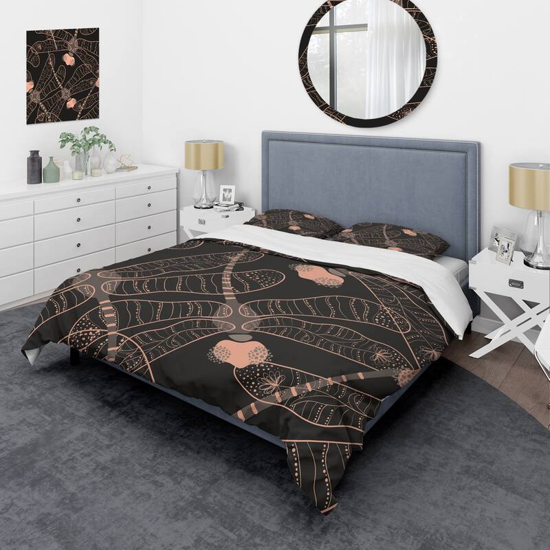 Designart 'Folk Art Seamless Pattern With Dragonflies' Bohemian & Eclectic Duvet Cover Set