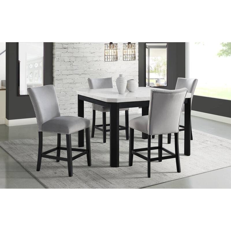 Counter Height Dining Chairs Velvet Set of 2 Gray Nailhead Trim Modern Bar Stools - 42
