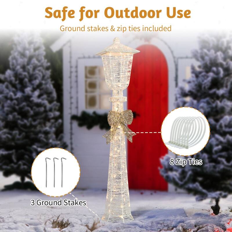 5FT Lighted Lamp Post, Pre-lit Holiday Decor with 110 Warm White LED Lights for Xmas Outdoor Decor Lighted Holiday Displays