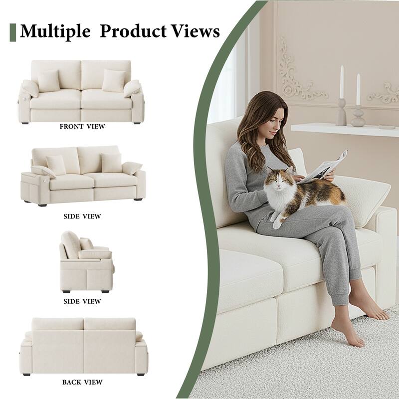 Modern Loveseat Sofa with USB Charging & Removable Covers