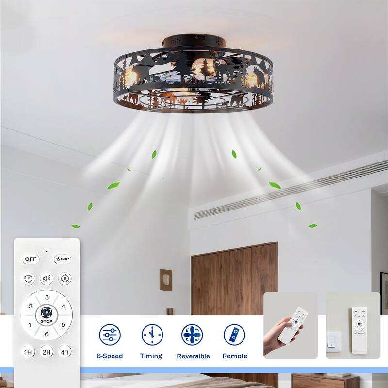 20Inch Farmhouse Ceiling Fans with Remote Control,6 Speed Reversible Flush Mount Low Profile Rustic Ceiling Fan - N/A