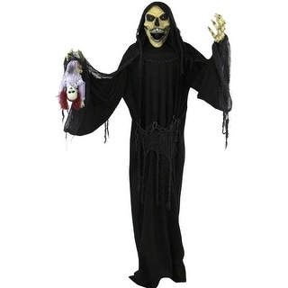 Haunted Hill Farm Life-Size Animatronic Reaper, Indoor/Outdoor Halloween Decoration, Flashing Colorful Eyes, Poseable