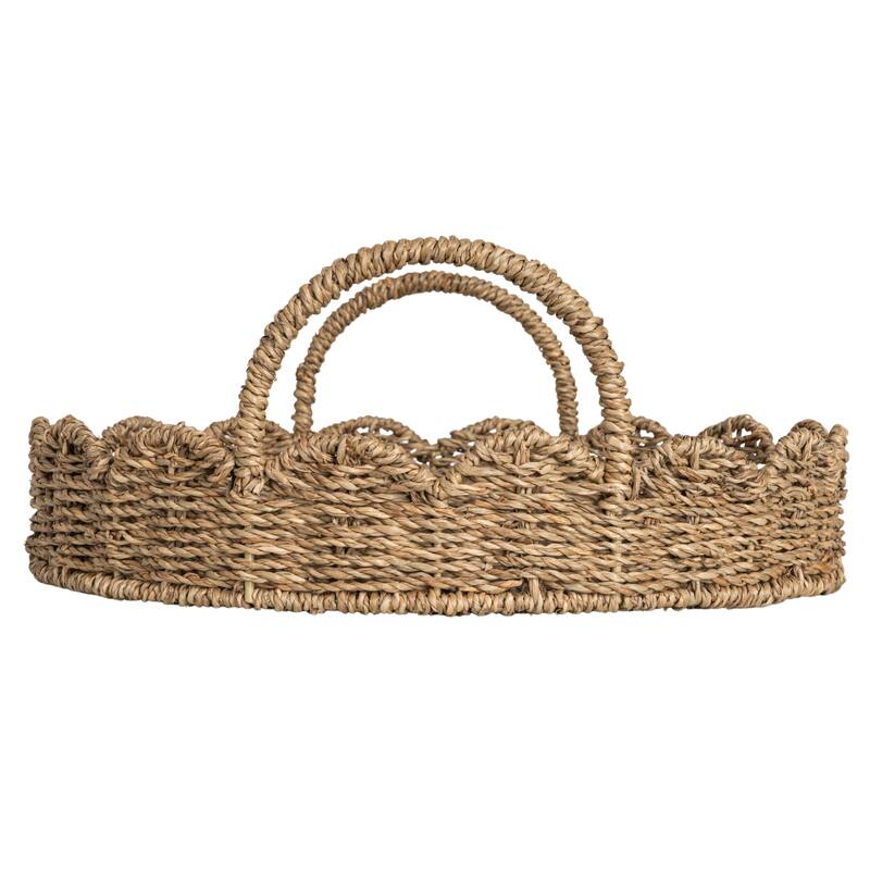 Handwoven Tray with Scalloped Edge and Handles