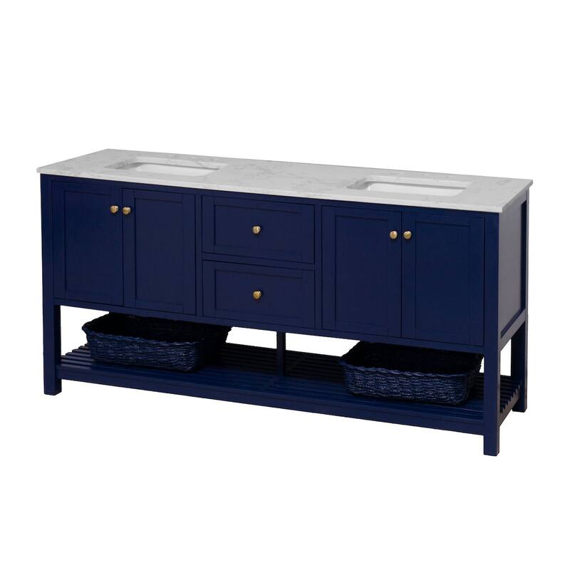 KitchenBathCollection Lakeshore 72" Double Bathroom Vanity with Engineered Carrara Top