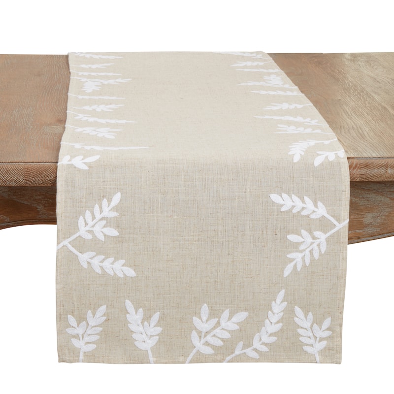 Foliage Embroidery Table Runner - 16"x120" - Natural