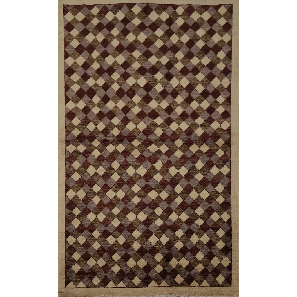 Hand Knotted Oriental 100% Wool Carpet Modern All-Over Brown Contemporary Area Rug - 6' 0'' X 3' 10''
