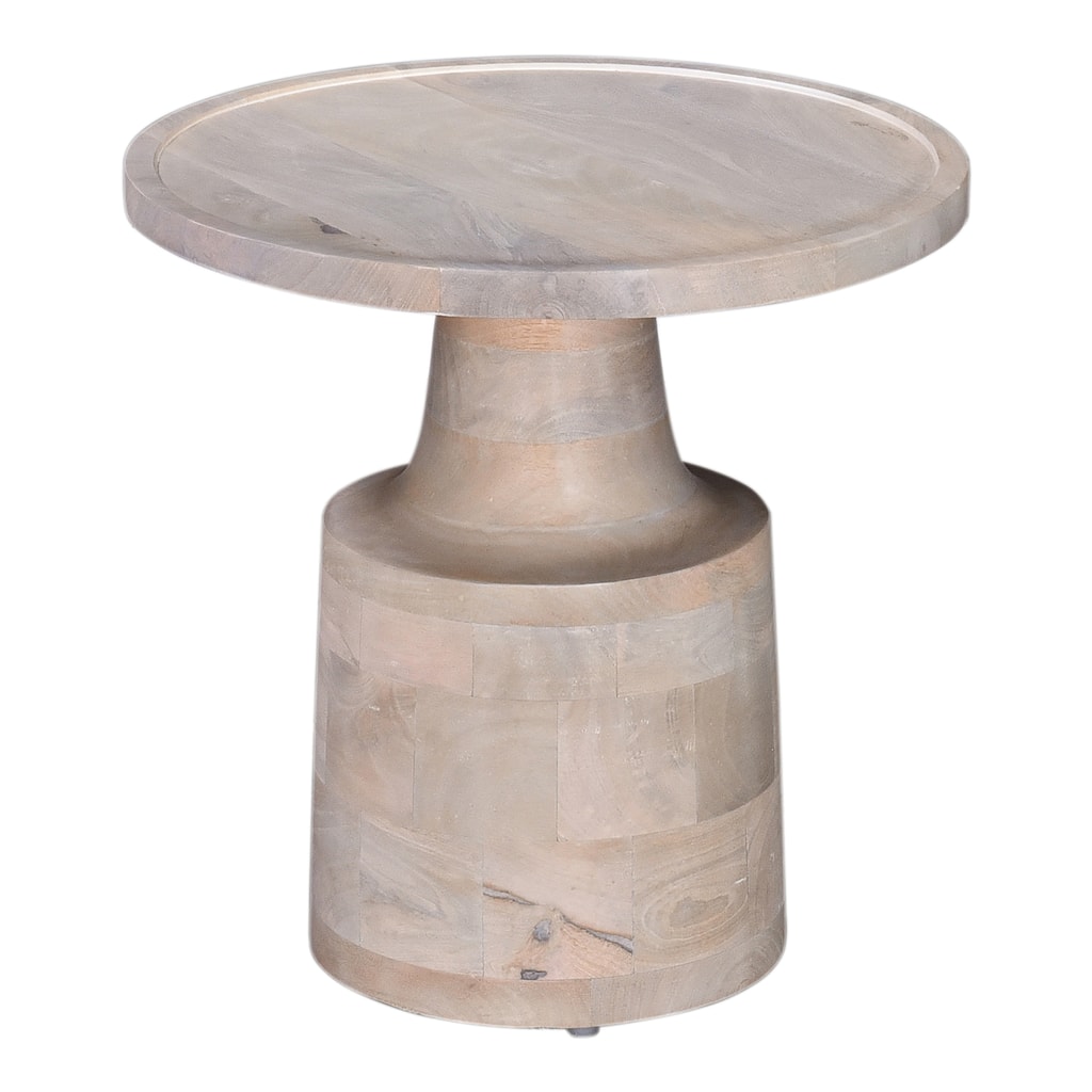 Contemporary Round Solid Wood End/Side Table, Living Room Sofa Side Table, Oak Finish, Light