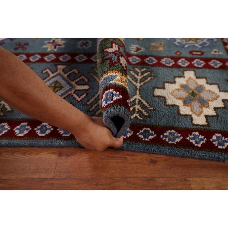 Blue Kazak Rug Hand-Knotted Wool Carpet - 8'0" x 9'11"