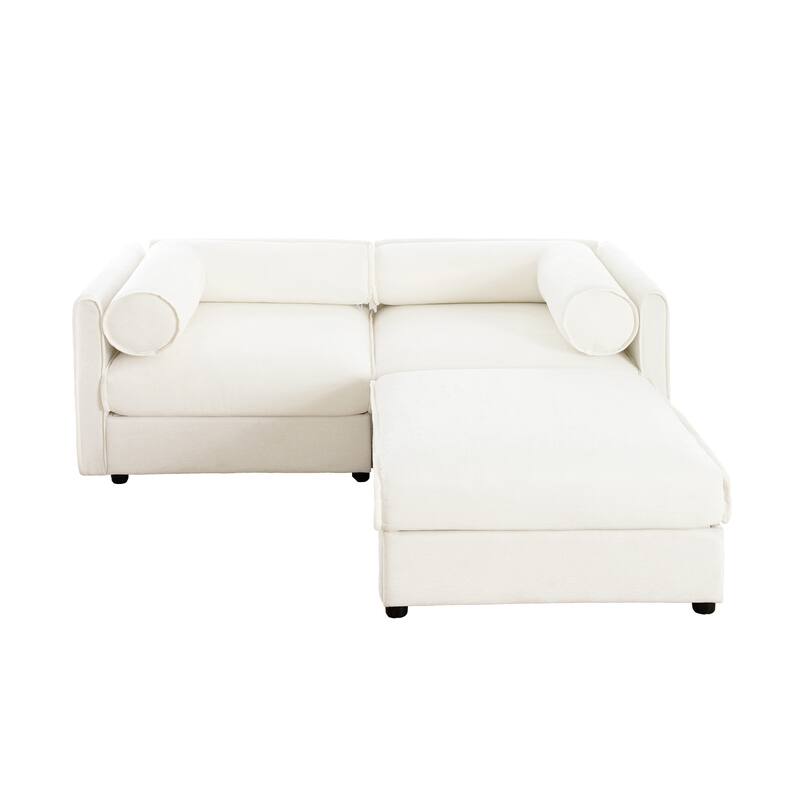 75.5" 2-Seater Chenille Sofa with Ottoman Storage, Cylindrical Backrest and Modular Design