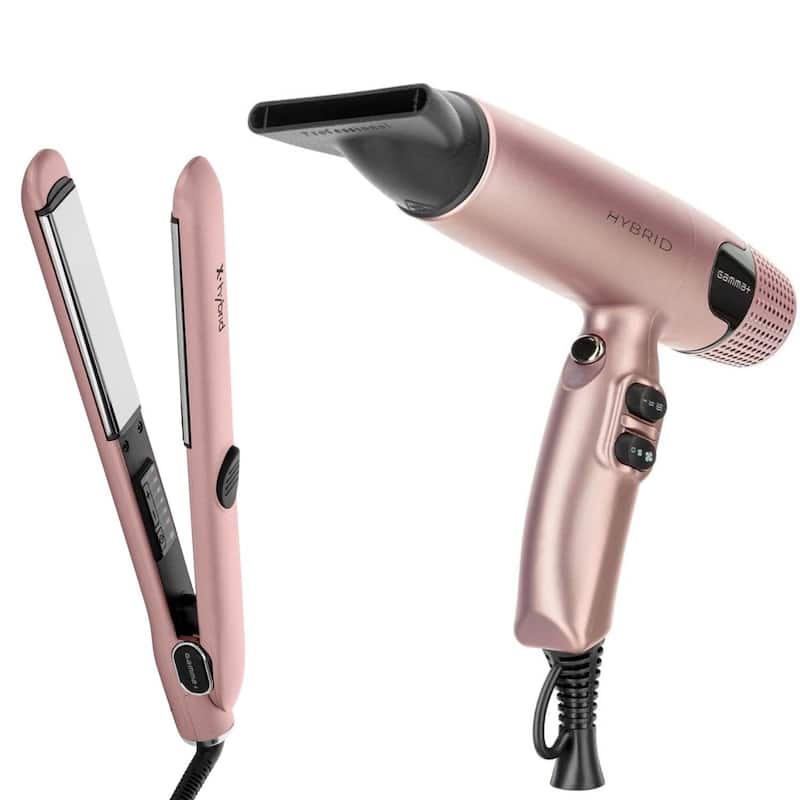 GAMMA+ X-Hybrid Professional Hair Dryer And Flat Iron 1" Set Rose Gold - Pink