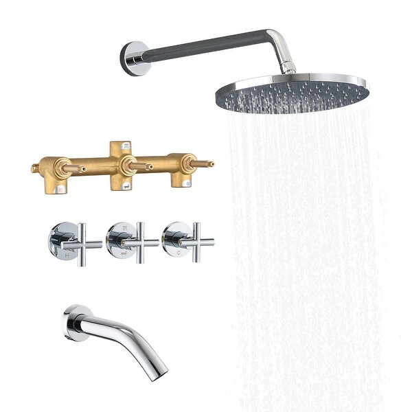PROOX 10-inch Rainfall Bathtub Shower Faucet Wall Mounted 3 Handle