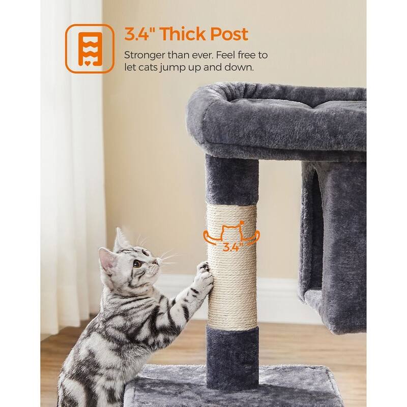 Plush Multi-Level Cat Tower with 2 Spacious Cat Caves and Scratching Posts