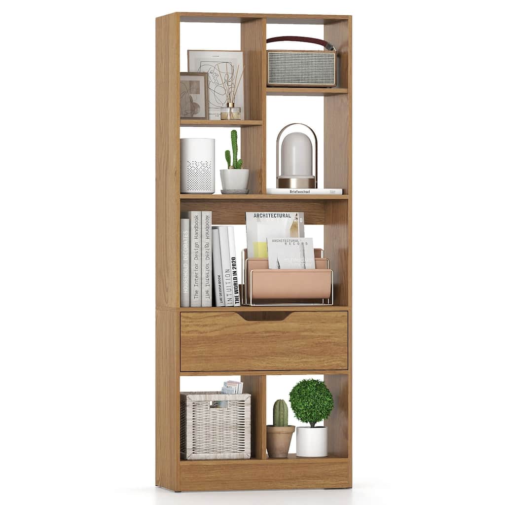 Costway 1 PCS 51” Tall Bookcase with Drawer 7 Open Cubes Anti-toppling - See Details