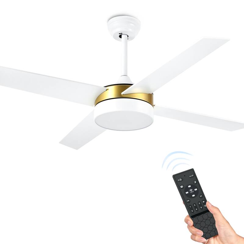52 Inch White Gold Ceiling Fans with Light and Remote