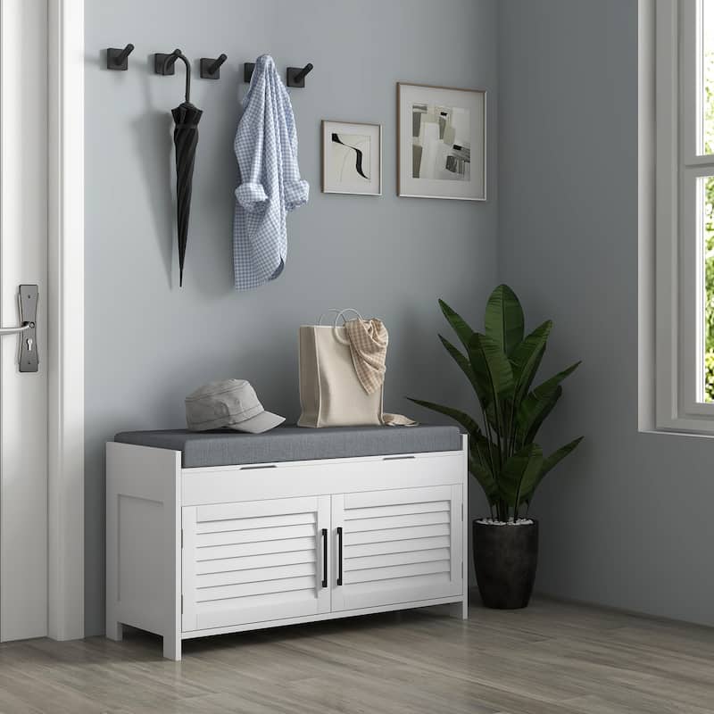 White Shoe Bench Storage Bench Entryway Bench with Padded Seat, Hallway Bench Indoor Bench Corridor Bench - White