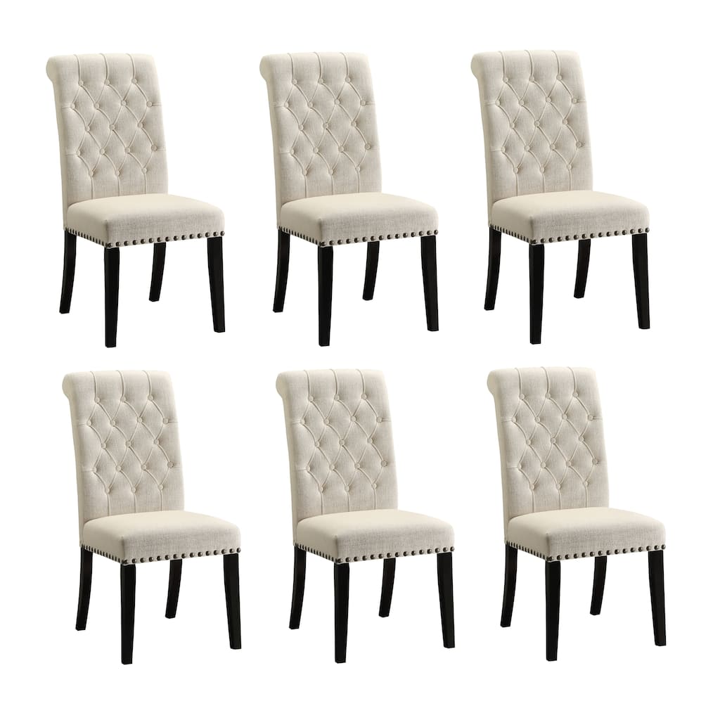 Letnitsa Beige and Rustic Espresso Tufted Dining Chairs (Set of 6)