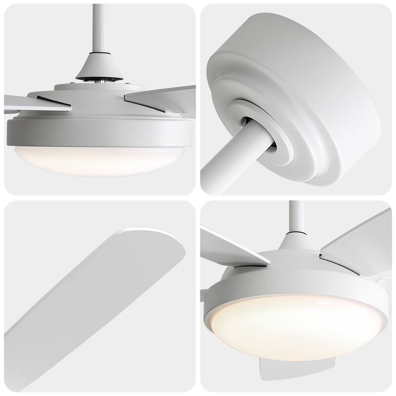 42 Inch White Ceiling Fan with 22W LED Light and Remote Control MDF Blades Reversible DC Motor