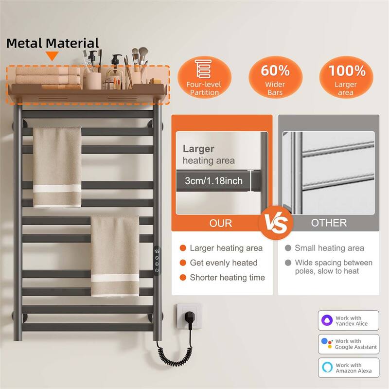 Electric Wall Mounted Towel Warmer with Timer