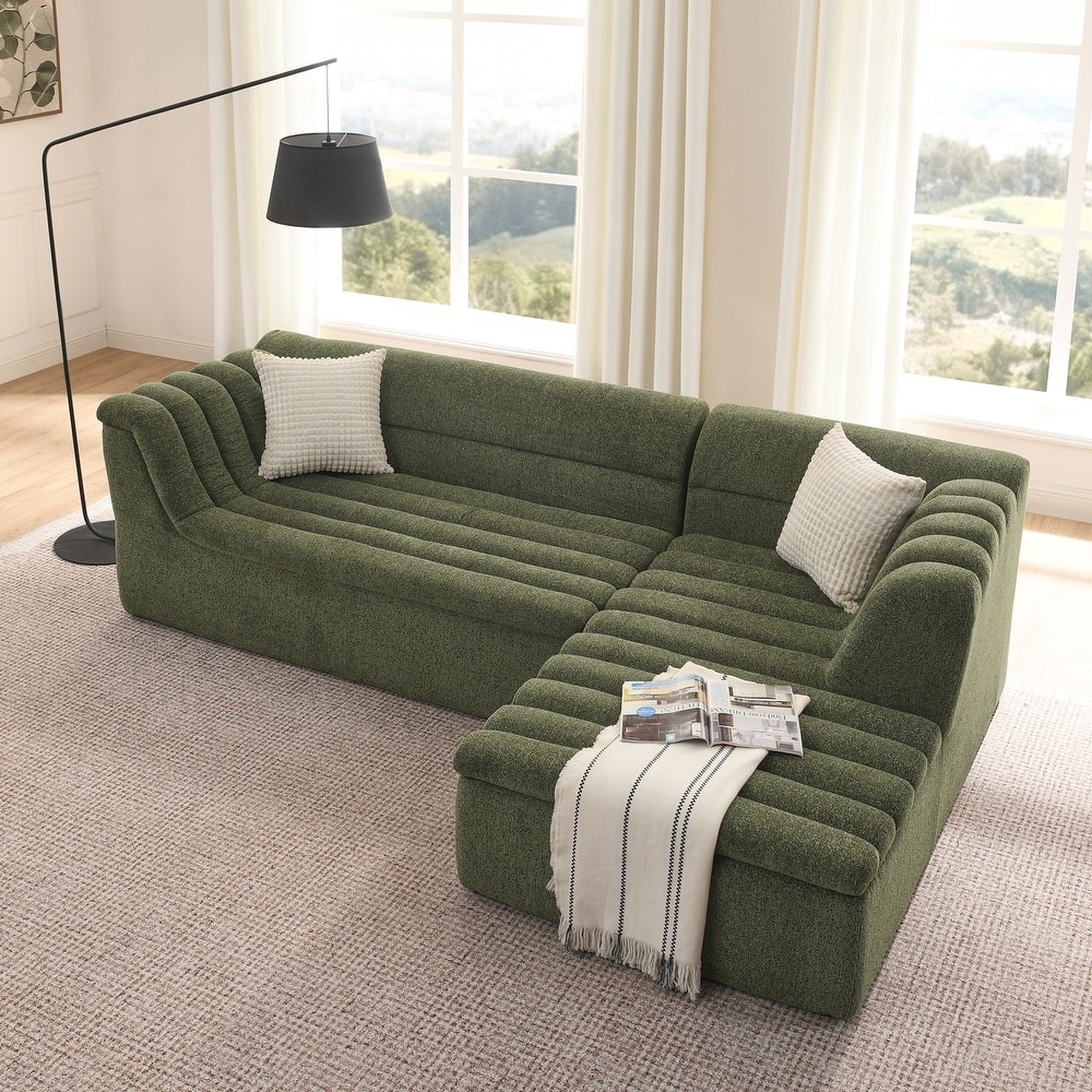 Modular Sectional Sofa with Chaise,Chenille Upholstered Boneless Couches,No Pillows Included