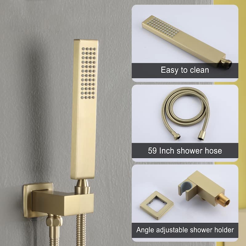 CASAINC 10 in. Ceiling Mount Shower Faucet with 360° Swivel in Brushed Gold