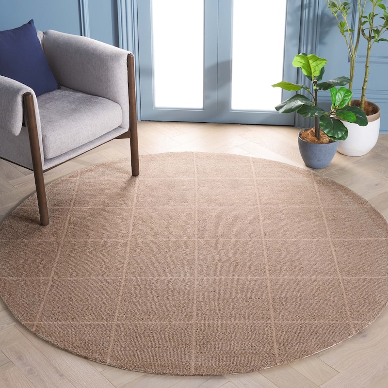 Martha Stewart by SAFAVIEH Alessya Checkered Grid Wool Rug - 6' Round - Natural/Beige