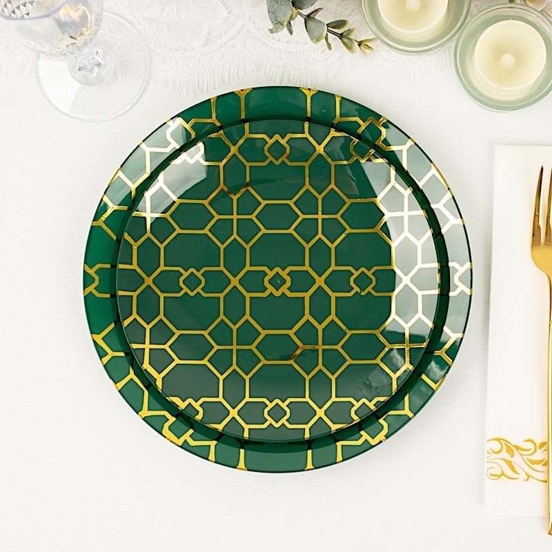 20 Pack Round Disposable Plates with Gold Geometri...