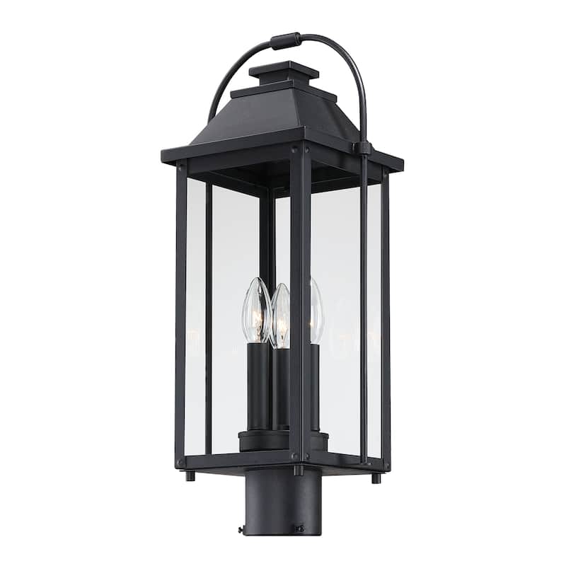 Brits 3-Light Black Outdoor Pier Mount Light Lantern Head - 20.8 in. H