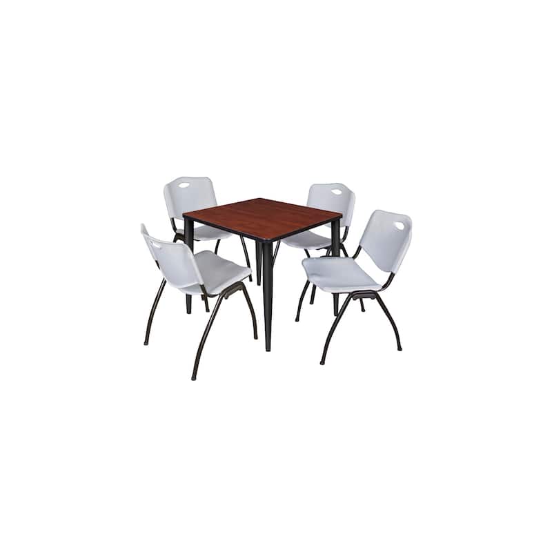 30 in. Square Breakroom Table- Cherry Top, Black Base & 4 M Stack Chairs- Grey
