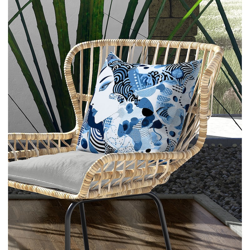 Modern Magic Indoor/Outdoor Reversible Throw Pillow Blue and Black