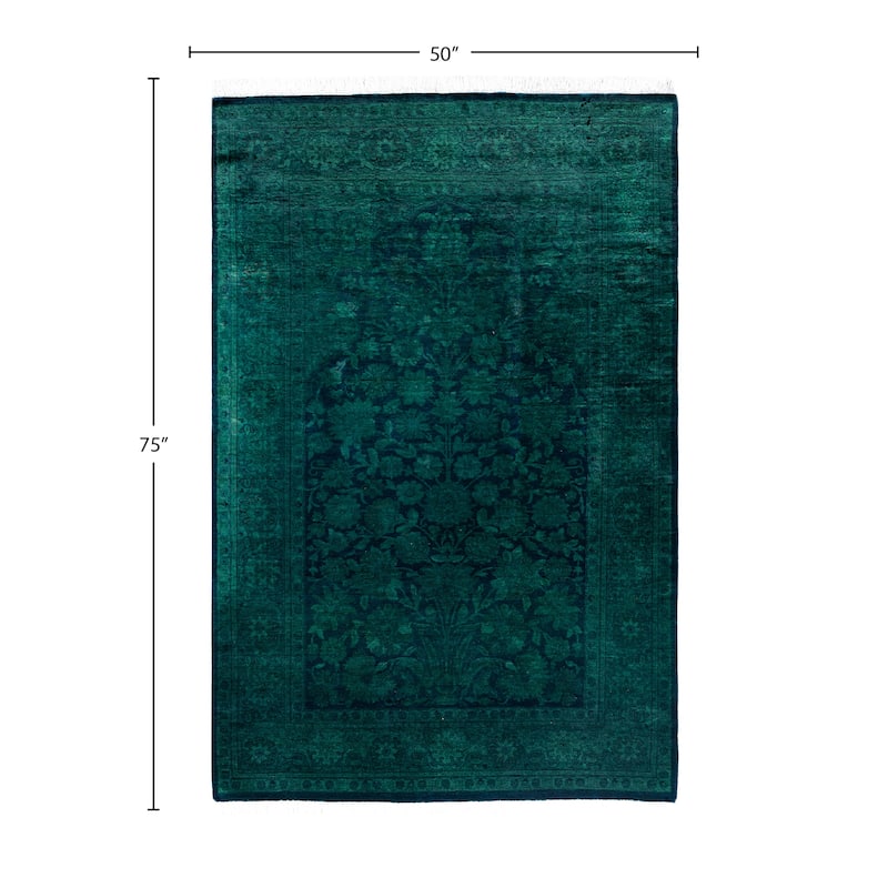 Overdyed One-of-a-Kind Hand-Knotted Area Rug - Green - 4' 2" x 6' 3"