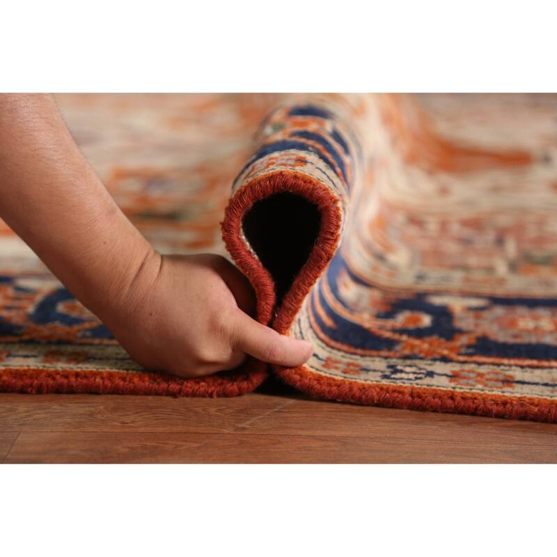 Medallion Heriz Serapi Indian Area Rug Handmade Orange Wool Carpet - 7'10" x 9'9"