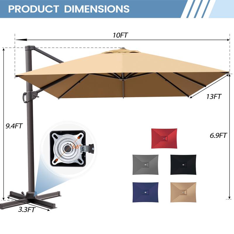 10x12.5 FT Outdoor Patio Cantilever Umbrella 360 Degree Rotation