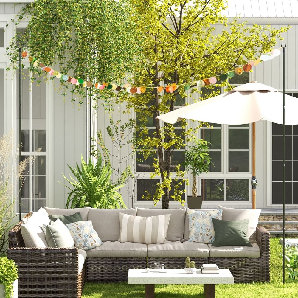 Outsunny 2 Pack of String Light Poles, 10' Light Poles for Hanging Outside Decor, Steel Lighting Stand