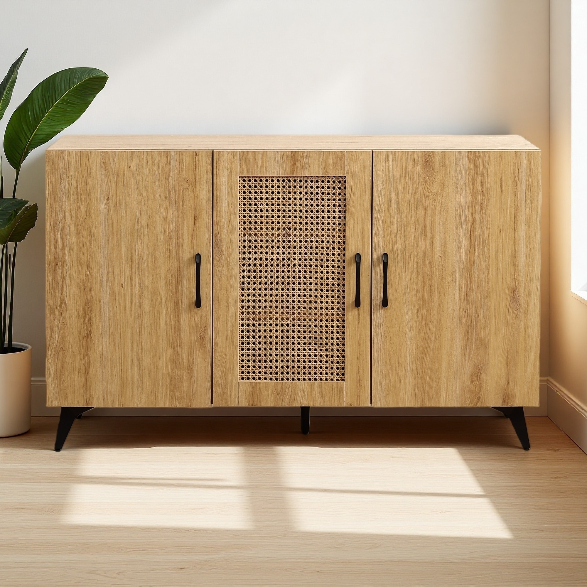 45.3" Rattan Mesh 3-Door Storage Cabinet with Large Capacity